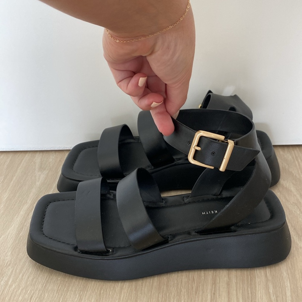 Charles & Keith Square Toe Ankle-Strap Sandals - Black US 9